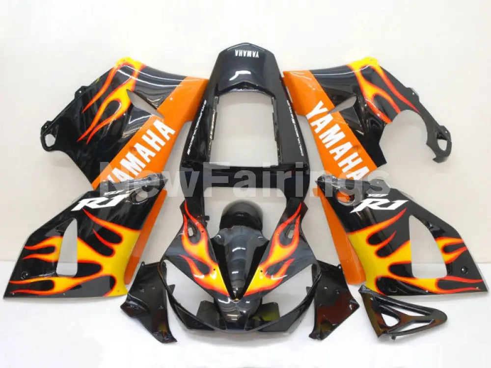 Black and Orange Flame - YZF-R1 00-01 Fairing Kit