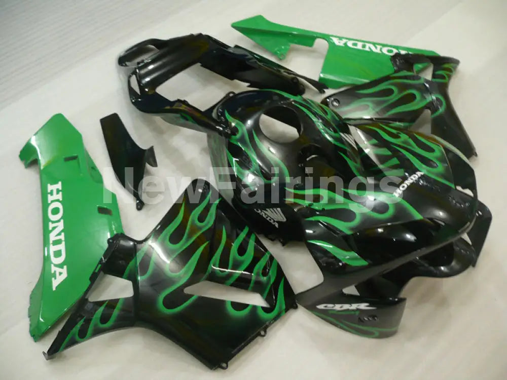 Black and Green Flame - CBR600RR 03-04 Fairing Kit -