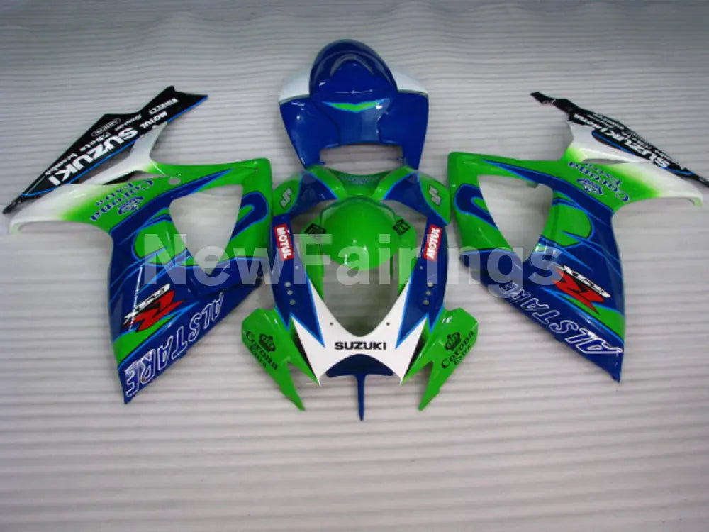 Green and White Blue Corona - GSX-R750 06-07 Fairing Kit