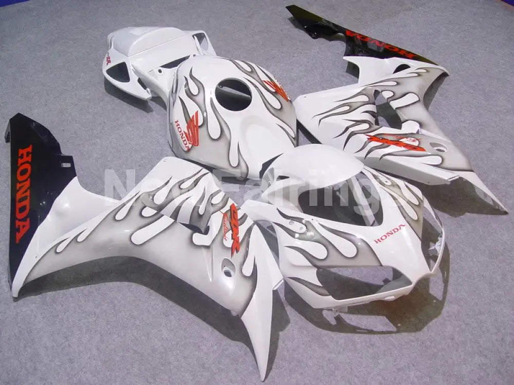 White and Black Grey Flame - CBR1000RR 06-07 Fairing Kit -