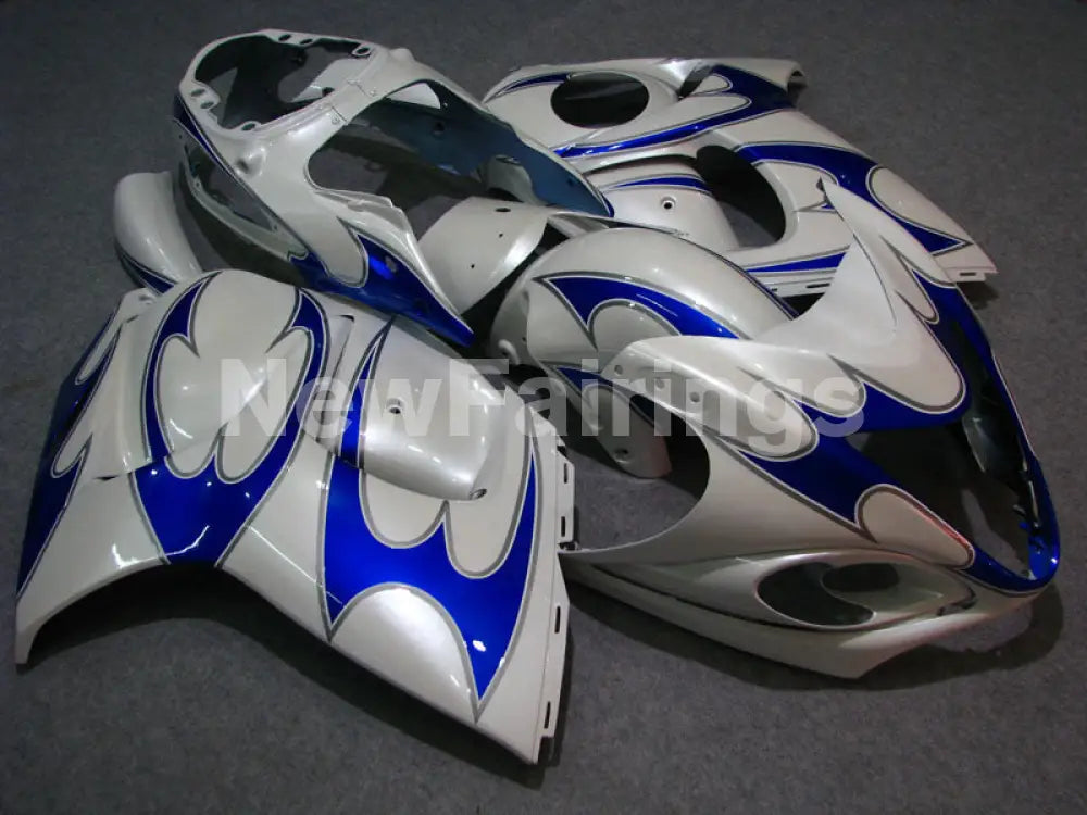 White and Blue Flame - GSX1300R Hayabusa 08-20 Fairing Kit