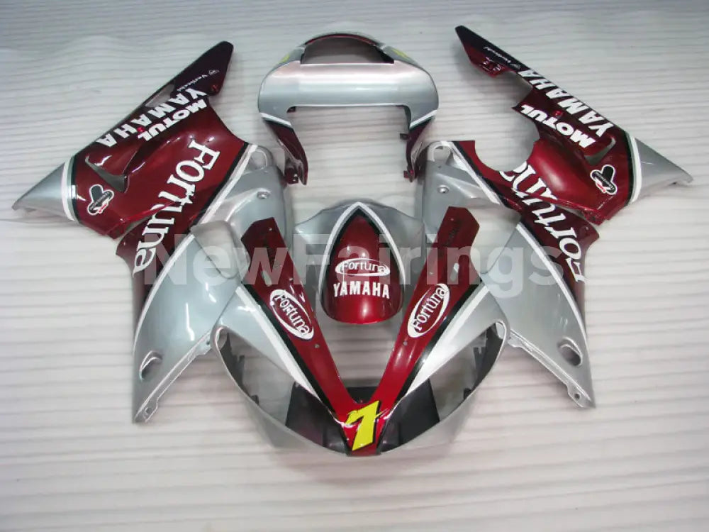 Wine Red and Silver Fortuna - YZF-R1 00-01 Fairing Kit